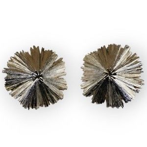 Crown Trifari Clip On Earrings Abstract Starburst Brushed Silver Tone Metal